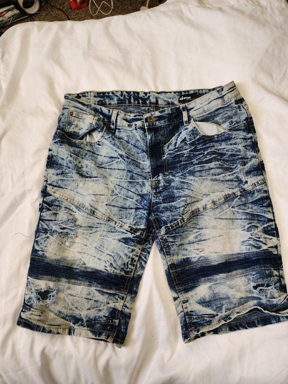 Essentials Acid-Wash Blue Denim Shorts